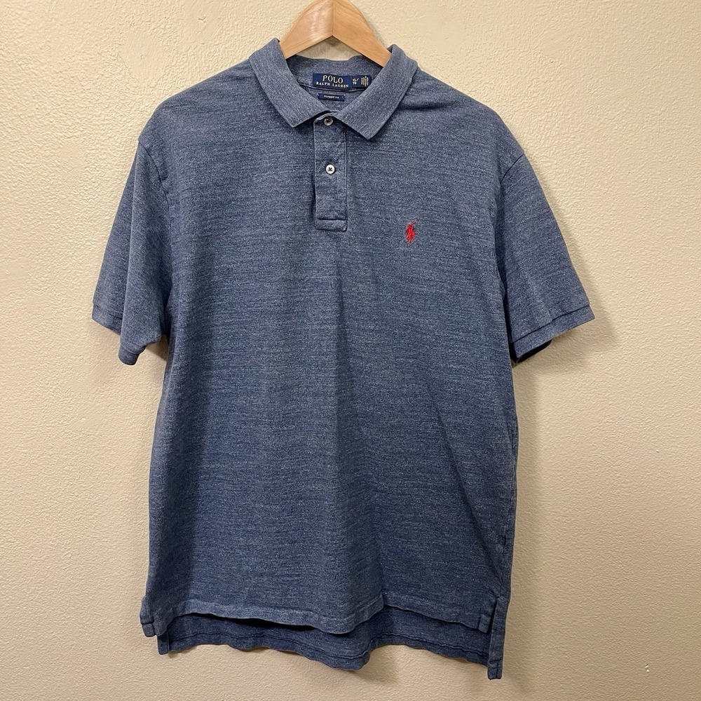 Ralph Lauren Men's Polo Shirt Classic Fit Blue Marled Red Pony Size XL